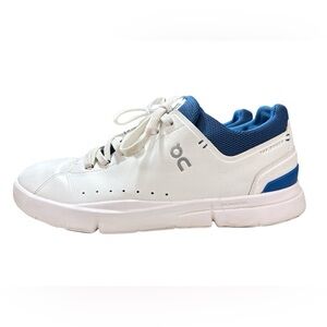 On Cloud Mens The Roger Advantage Leather Sneaker White Blue Size 10